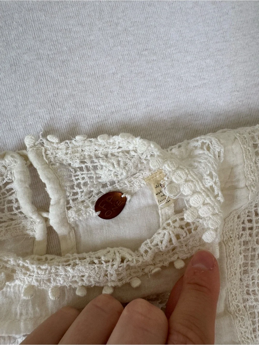 Free People Sydney Off White Crocheted Lace Victorian Romantic Top Small